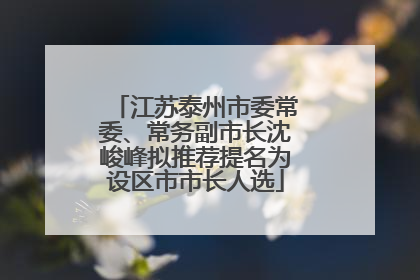江苏泰州市委常委、常务副市长沈峻峰拟推荐提名为设区市市长人选